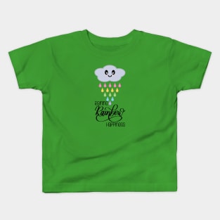 Raining Rainbow Happiness Kawaii Cute Rain Cloud in Green Kids T-Shirt